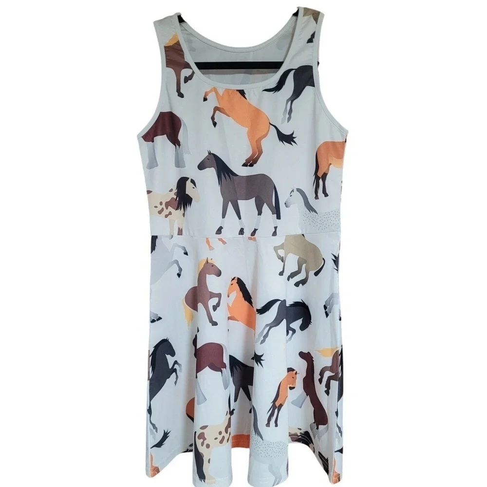 Skater Dress Girls Sz 10 Horse Design Print Sleeveless‎ EUC